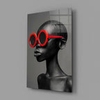 Red Round Sunglasses Gray Portrait Glass Wall Art