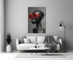 Red Round Sunglasses Gray Portrait Glass Wall Art