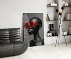 Red Round Sunglasses Gray Portrait Glass Wall Art