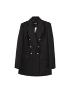 Women's Double Breasted Blazer - Vintage Long Sleeve Outerwear with Pockets