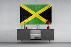 Jamaican Flag Grunge Glass Wall Art