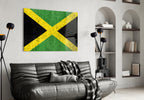 Jamaican Flag Grunge Glass Wall Art