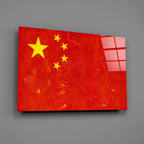 China Flag Grunge Glass Wall Art