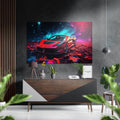Red Sports Car Teal Pink Cosmic Dust Brushed Aluminum Dibond Wall Art