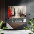 Red Accent Abstract City Walkers Brushed Aluminum Dibond Wall Art