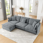 L-Shaped Sectional Sofa With Ottoman, Convertible 4 Seater Couch