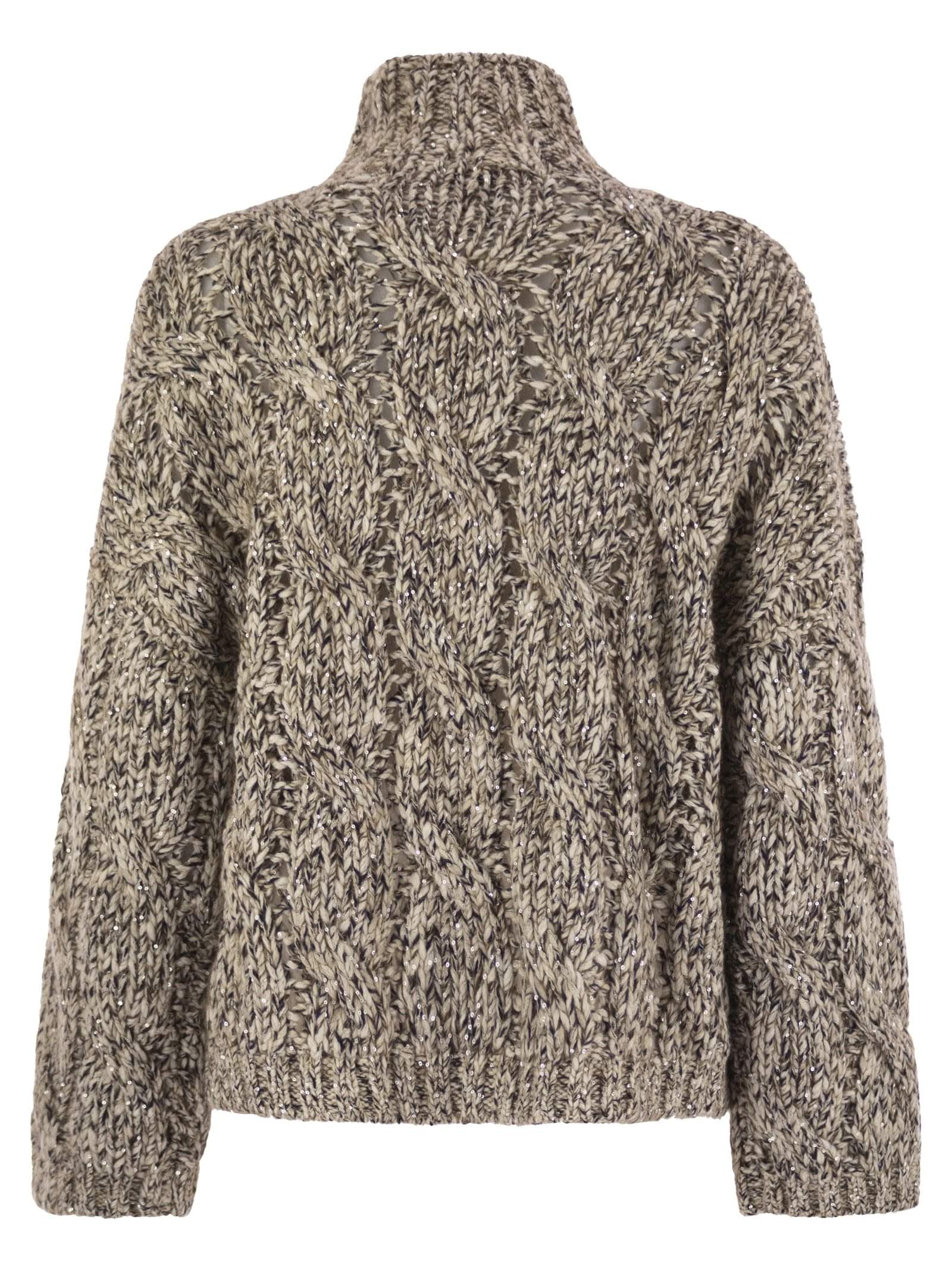 Brunello Cucinelli Women Soft Wool, Cashmere And Mohair Turtleneck Sweater With Braided Design