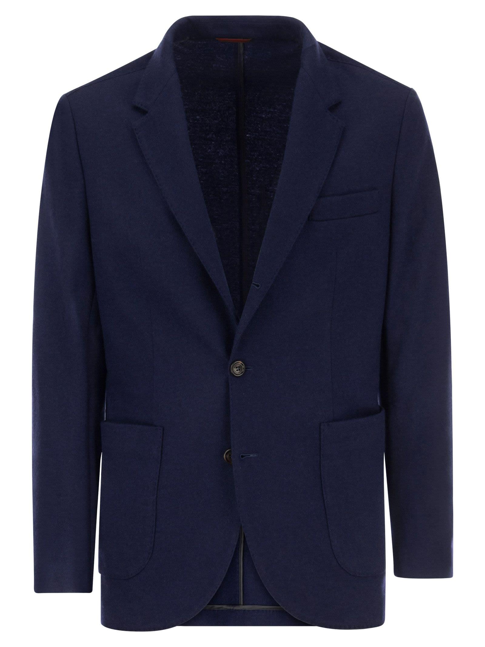 Brunello Cucinelli Men Cashmere Jersey Blazer With Patch Pockets