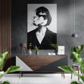 Sunglasses Woman Exhaling Smoke Brushed Aluminium Dibond Wall Art