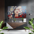 Red Poppies And White Blossoms Woman Brushed Aluminium Dibond Wall Art