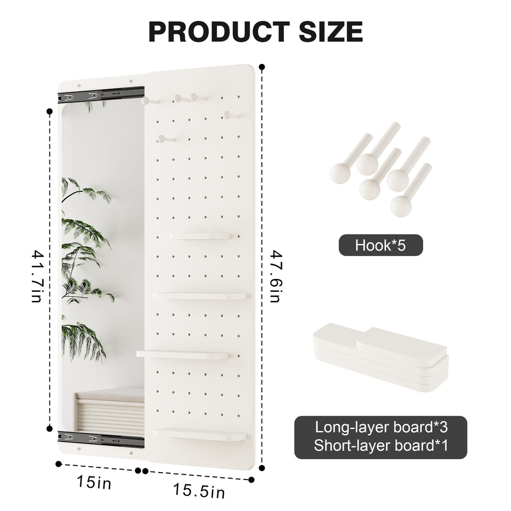 Wall Mounted Full Length Mirror With Shelf And Hook