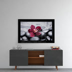 Burgundy Orchid Gray Spa Stones Glass Wall Art
