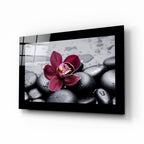 Burgundy Orchid Gray Spa Stones Glass Wall Art