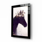 Gold Floral Crown Horse Glass Wall Art
