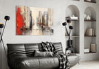 Red Accent City Street Figures Glass Wall Art