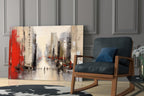 Red Accent City Street Figures Glass Wall Art