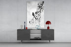 Black and White Bird on Blossom Branch Glass Wall Art