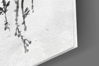 Black and White Bird on Blossom Branch Glass Wall Art