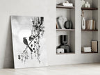 Black and White Bird on Blossom Branch Glass Wall Art