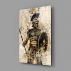 Sepia Warrior Round Shield Glass Wall Art