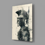 Monochrome Ink Spartan Helmet Glass Wall Art