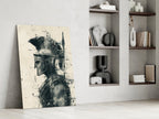 Monochrome Ink Spartan Helmet Glass Wall Art
