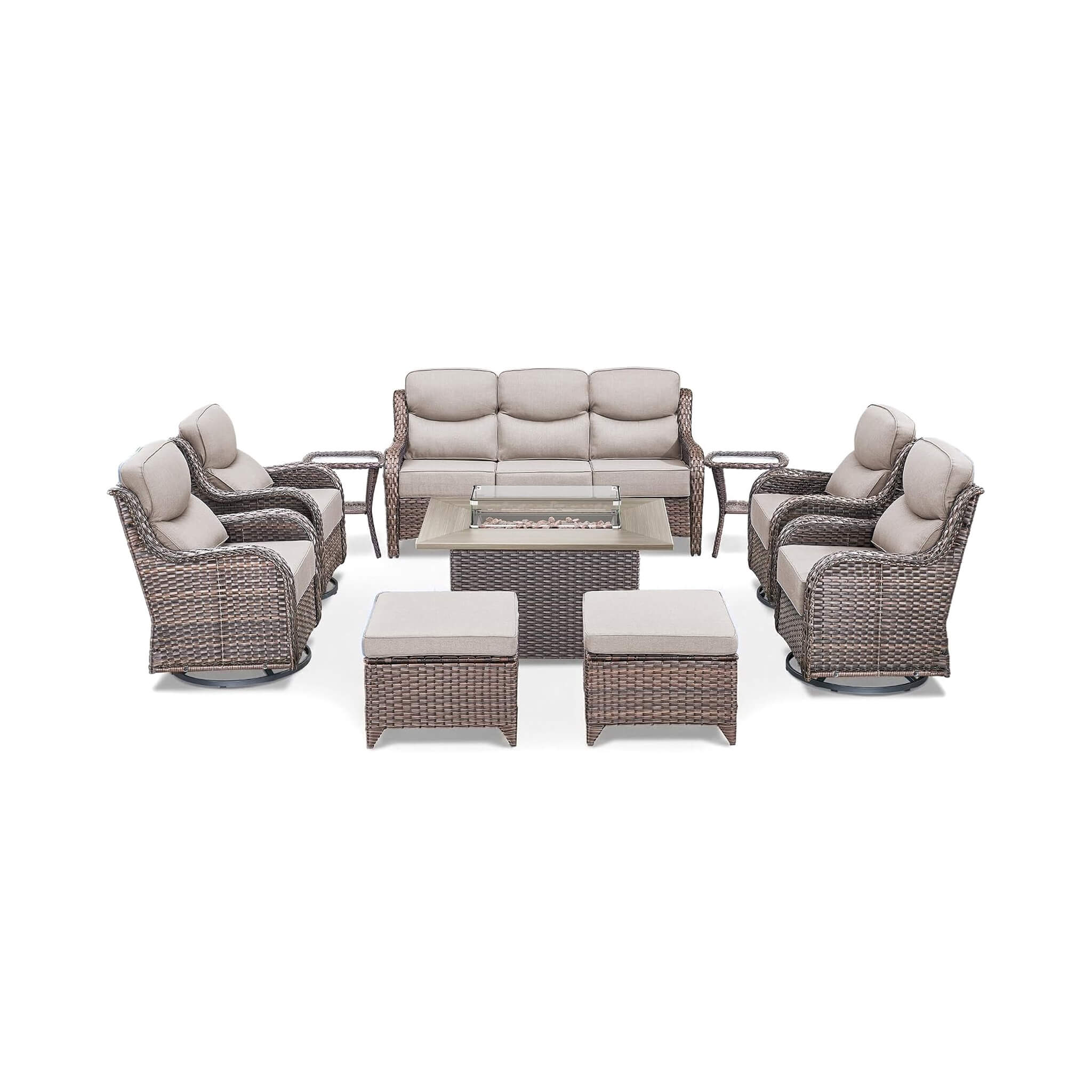 Alora Luxury 10-Piece All-Weather Outdoor Patio Furniture Set With Fire Pit Table (SAK39281)