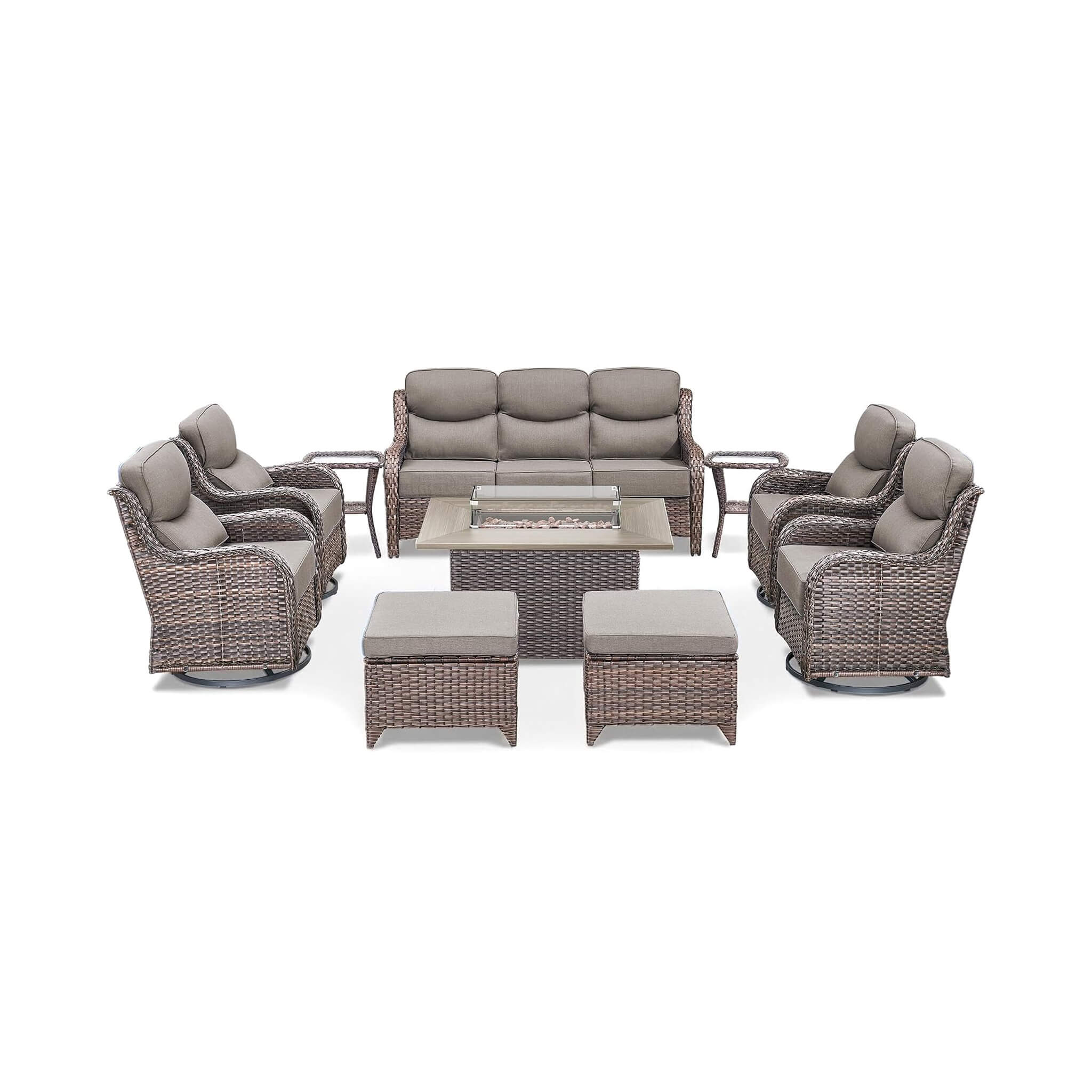 Alora Luxury 10-Piece All-Weather Outdoor Patio Furniture Set With Fire Pit Table (SAK39281)