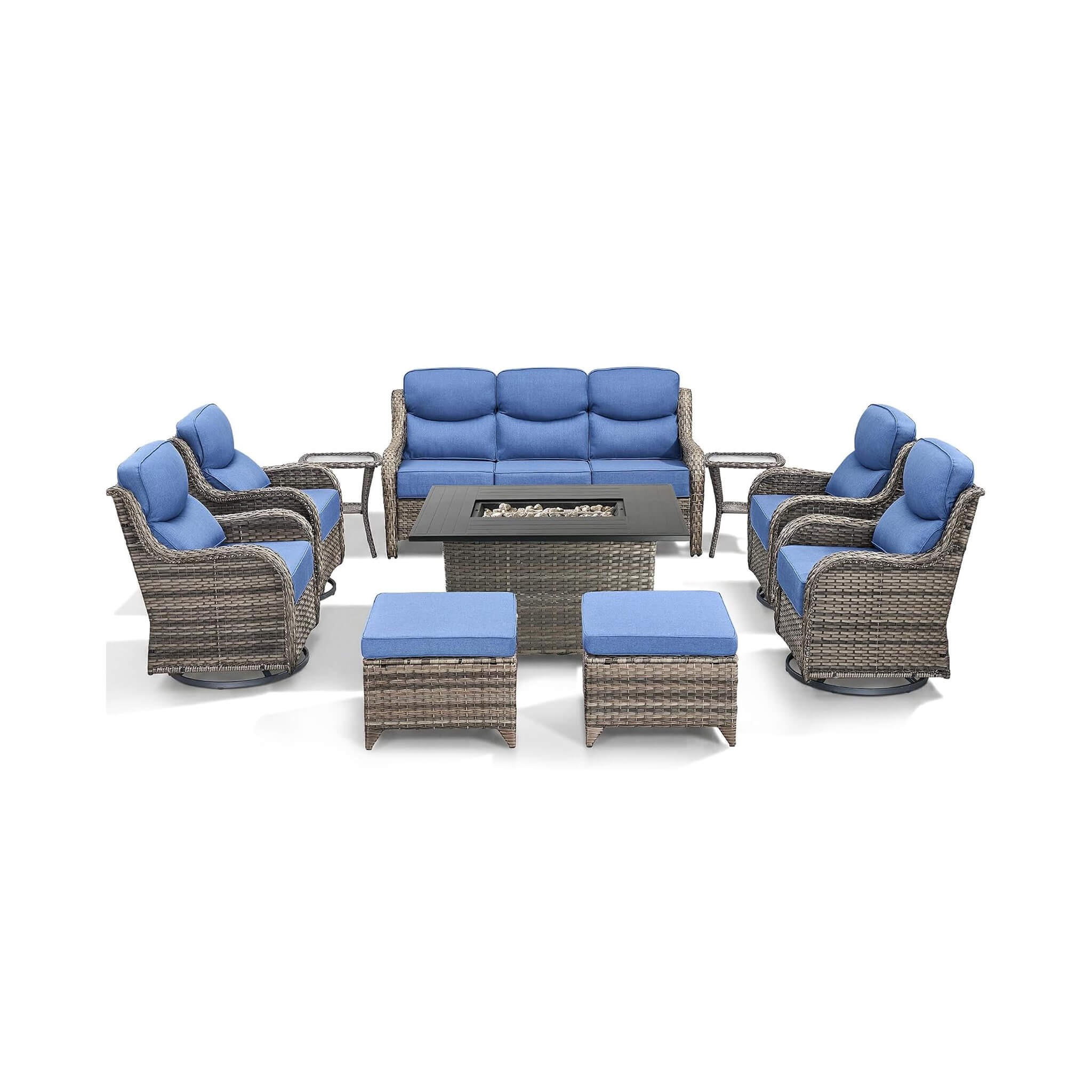 Alora Luxury 10-Piece All-Weather Outdoor Patio Furniture Set With Fire Pit Table (SAK39281)