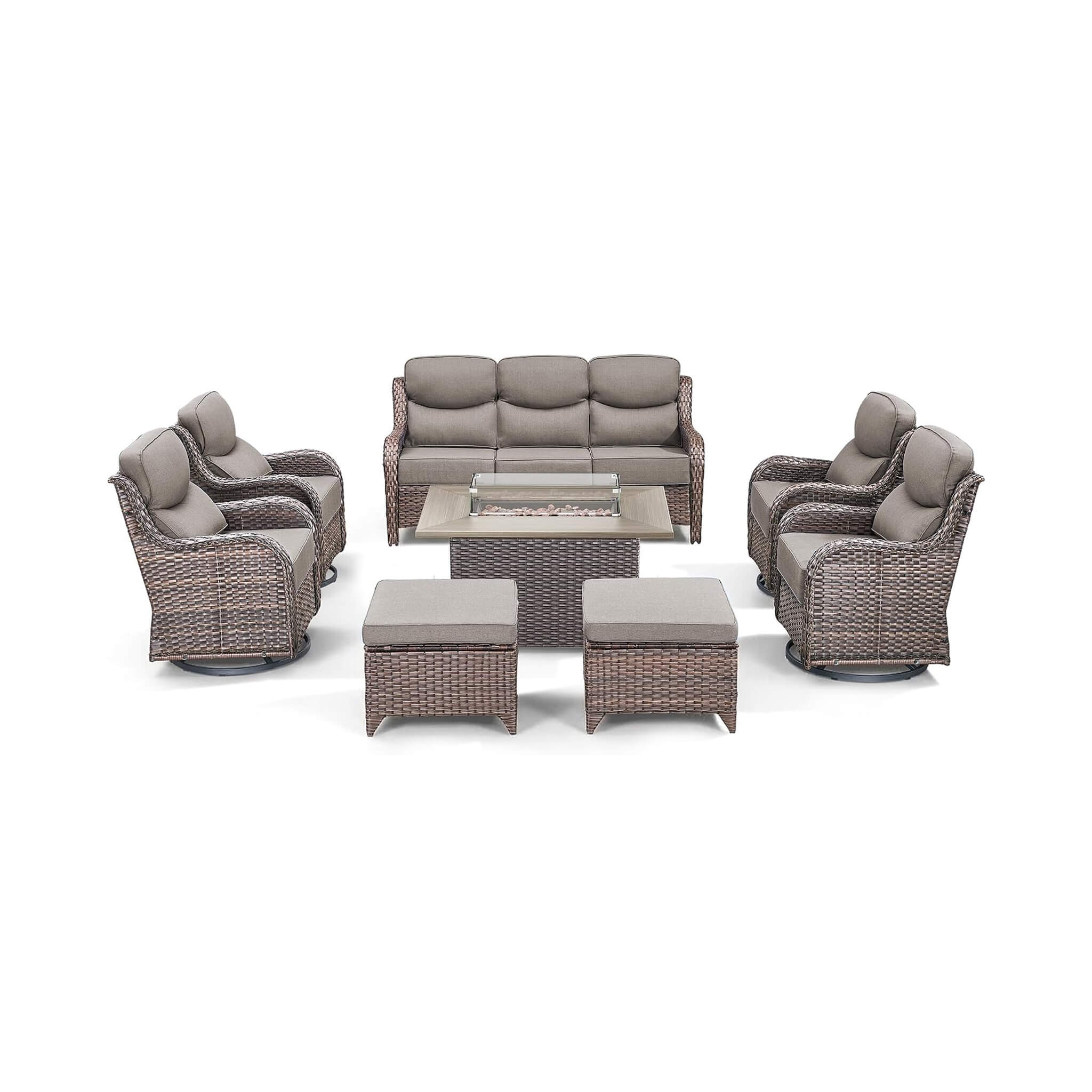 Alora Luxury 8-Piece All-Weather Patio Furniture Set With Fire Pit Table (SAK37512)