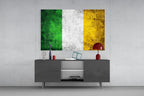 Scratched Metal Ireland Tricolor Flag Glass Wall Art