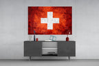 Bright Orange Scratched Swiss Cross Flag Glass Wall Art