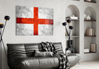 Scratched Steel Gray England Cross Flag Glass Wall Art