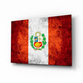 Scratched Orange Red Peru Emblem Flag Glass Wall Art