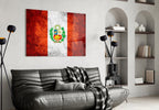 Scratched Orange Red Peru Emblem Flag Glass Wall Art