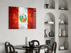 Scratched Orange Red Peru Emblem Flag Glass Wall Art