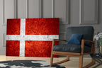 Bright Orange Mottled Denmark Cross Flag Glass Wall Art