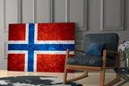 Rust Red Weathered Norway Cross Flag Glass Wall Art