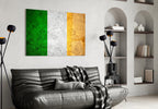 Golden Marble Ireland Tricolor Flag Glass Wall Art