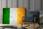 Golden Marble Ireland Tricolor Flag Glass Wall Art