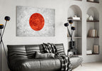 Gray Marble Red Sun Circle Japan Flag Glass Wall Art