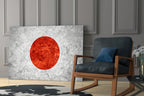 Gray Marble Red Sun Circle Japan Flag Glass Wall Art