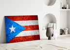 Frosted Marble Puerto Rico Star Flag Glass Wall Art