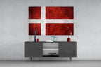 Deep Burgundy Weathered Denmark Cross Flag Glass Wall Art