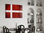 Deep Burgundy Weathered Denmark Cross Flag Glass Wall Art