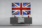 Chalky Crimson And Royal Blue Union Jack Glass Wall Art