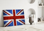 Chalky Crimson And Royal Blue Union Jack Glass Wall Art