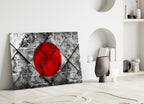 Diamond Concrete Red Sun Japan Flag Glass Wall Art