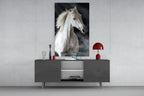 Flowing Mane White Stallion Glass Wall Art