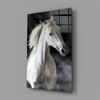 Flowing Mane White Stallion Glass Wall Art